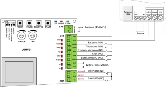 Схема подключения модуля ИПРо Шлагбаум